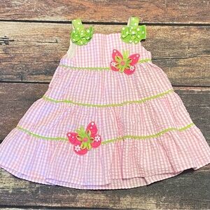 Emily Rose Pink Seersucker Dress with Lime Green Trim and Butterfly Appliqués